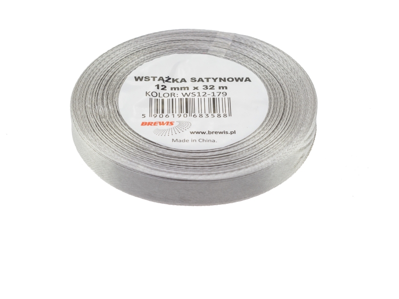 Wstążka satynowa 12mmx32m srebrna 2 Brewis